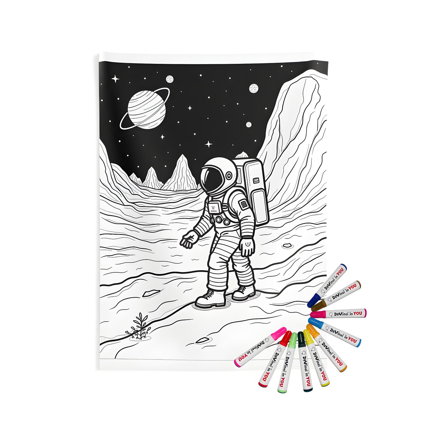 Indoor wall tapestry astronaut poster print with fabric markers for coloring