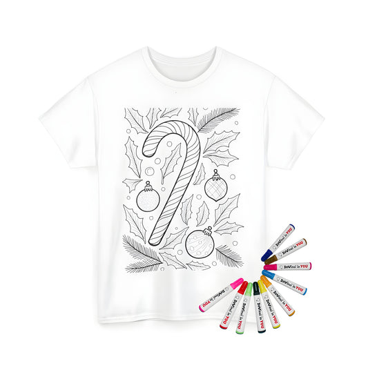 Christmas coloring page t-shirt with candy cane and ornament design