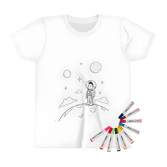 Coloring kid's t-shirt with astronaut and planetary surface design