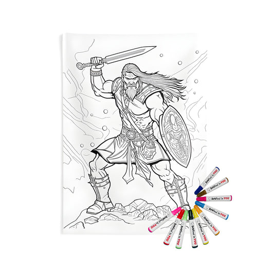 Indoor wall tapestries featuring a fierce Norse warrior artwork, perfect for bohemian decor