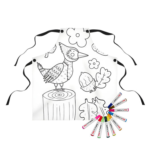 Coloring apron with fun cartoon woodpecker design, great for kids and adults alike