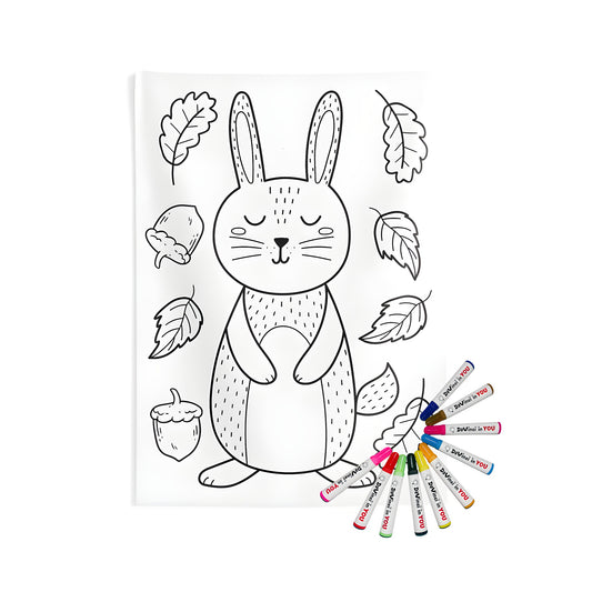 Cute bunny wall hanging indoor tapestry with 10 vibrant markers for adult coloring book enthusiasts