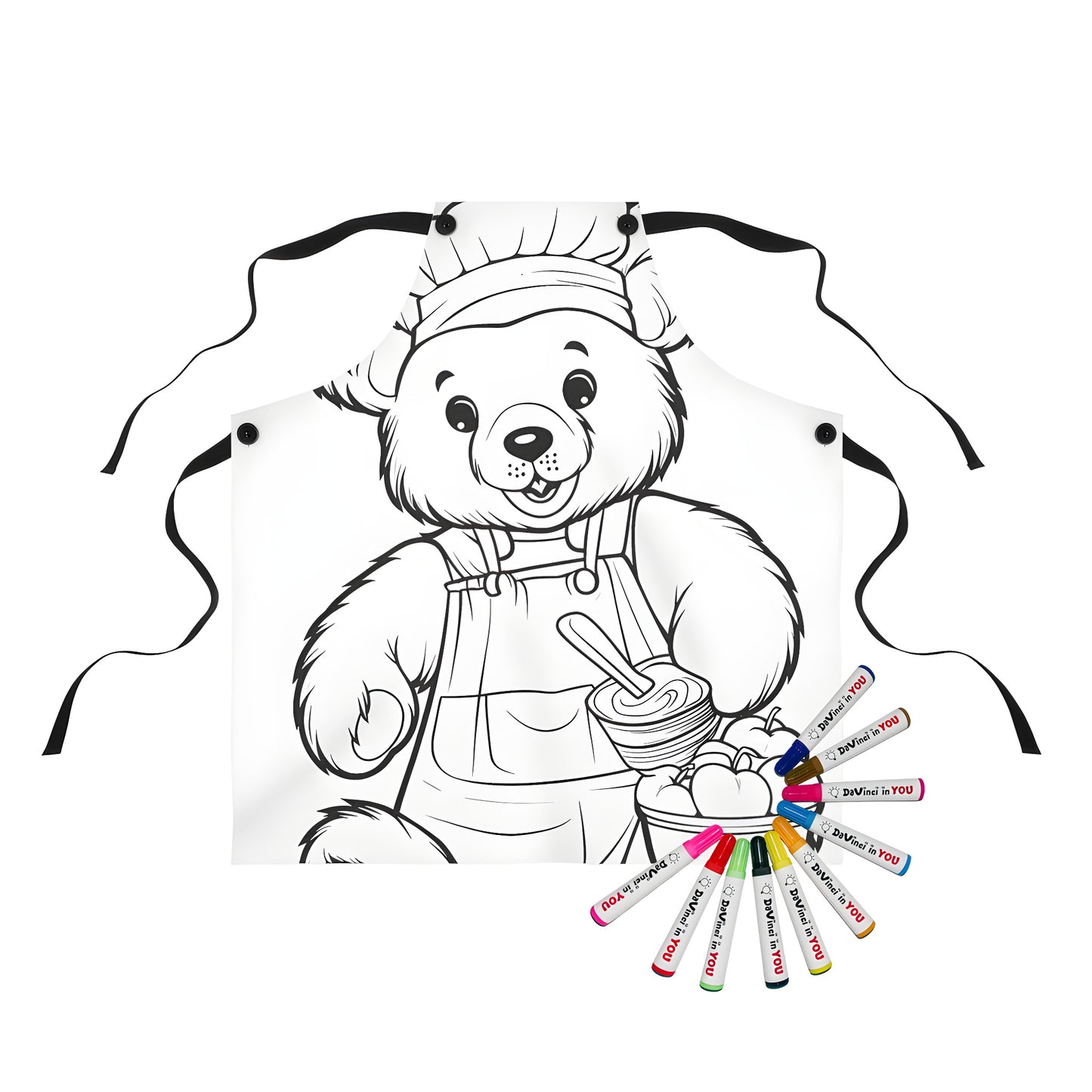 Apron coloring kit for kids, chef bear-themed