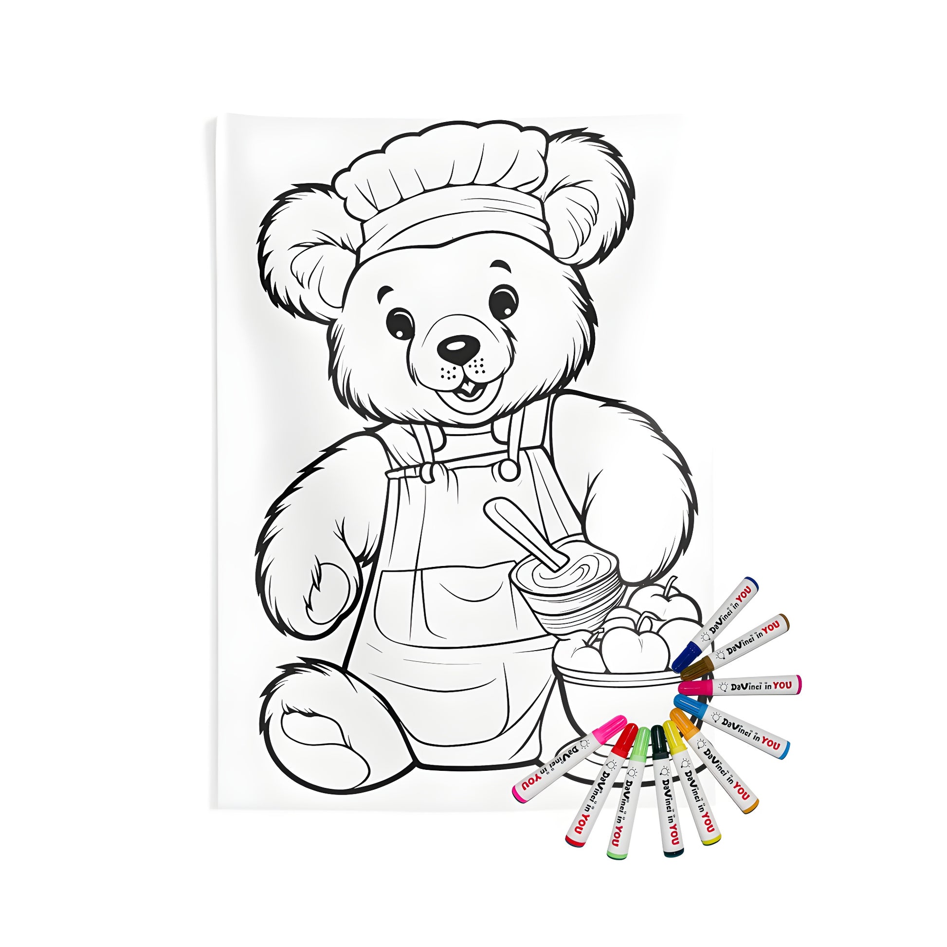 Chef bear indoor wall tapestries with fabric markers for adults and kids coloring