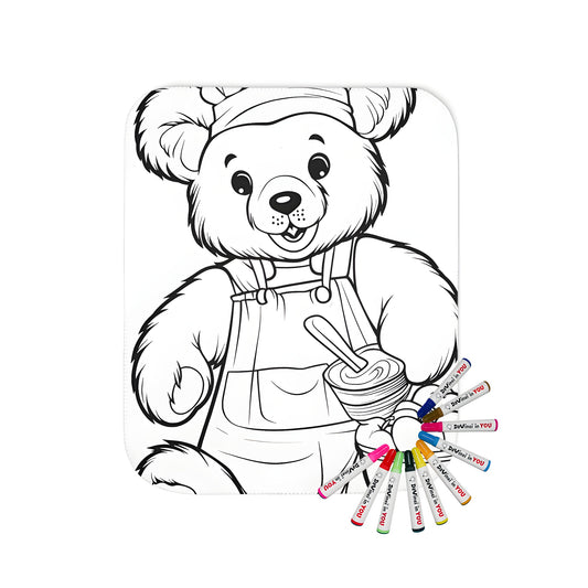 Chef bear-themed blanket for adults and kids, featuring a charming illustration of a chef bear character