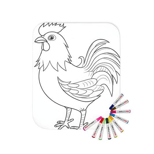 Cozy blanket with vibrant rooster art perfect for adult coloring books and relaxation