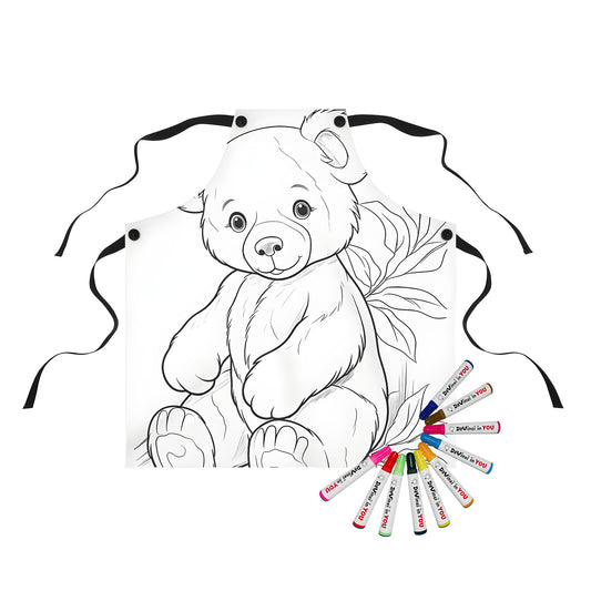 A cute cub, furry bear, and bear figurine illustration on an apron