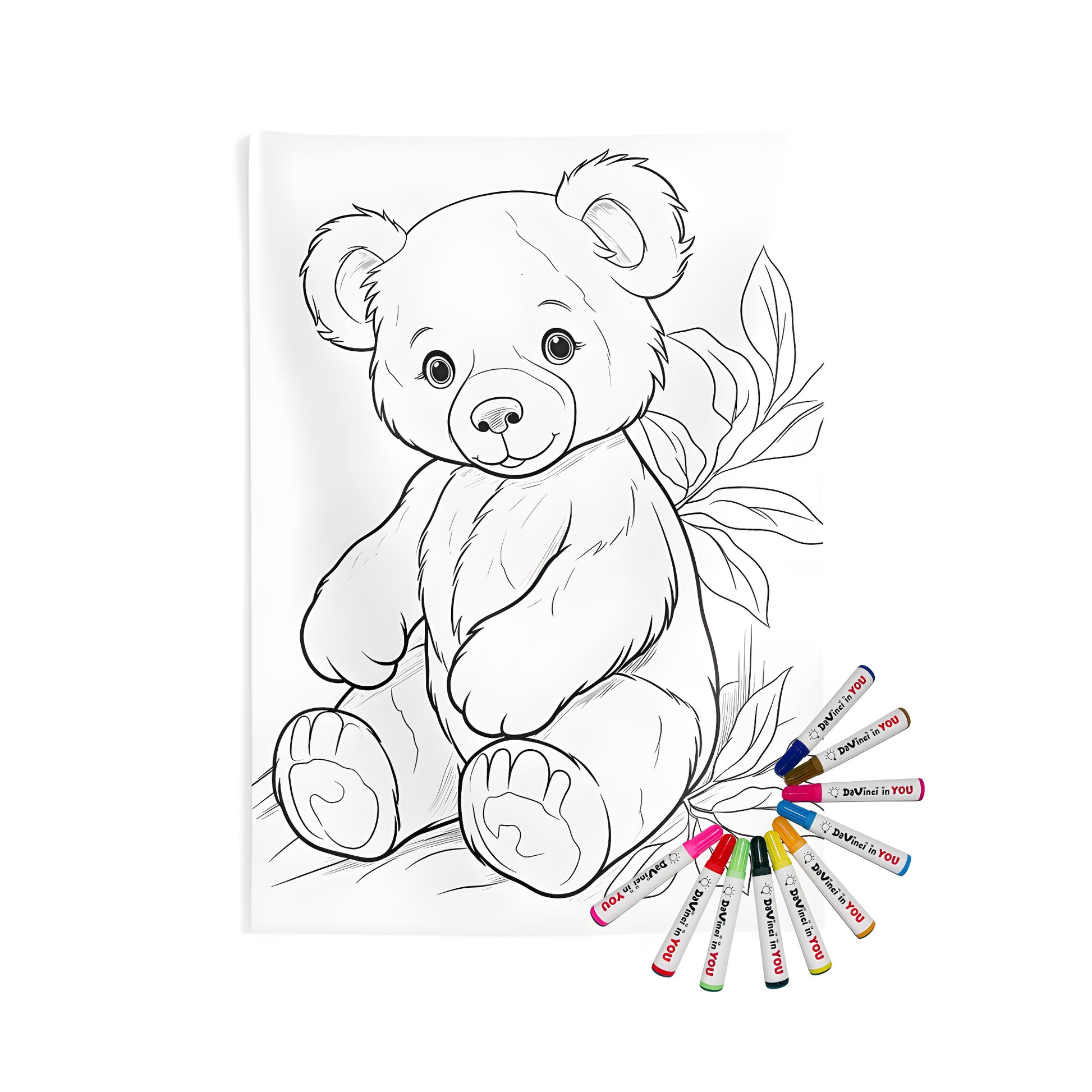 Indoor wall tapestries with cute bear design, perfect for kids and adults alike. Includes 10 fabric markers for creative coloring.