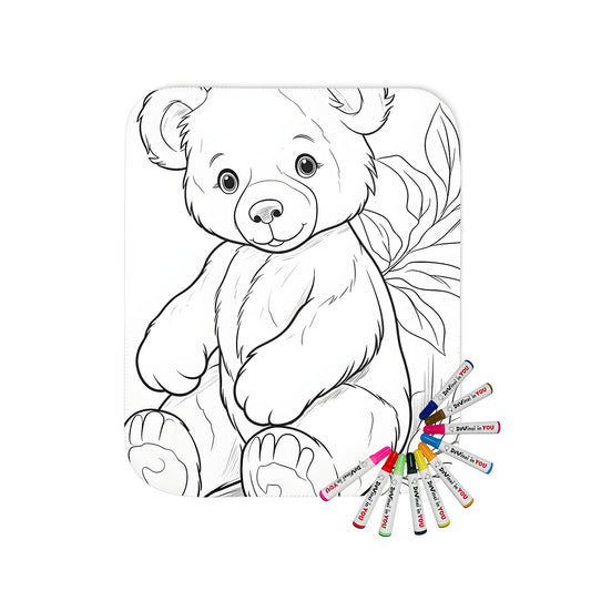 Cozy blanket with a cute bear illustration, perfect for adult coloring and relaxation