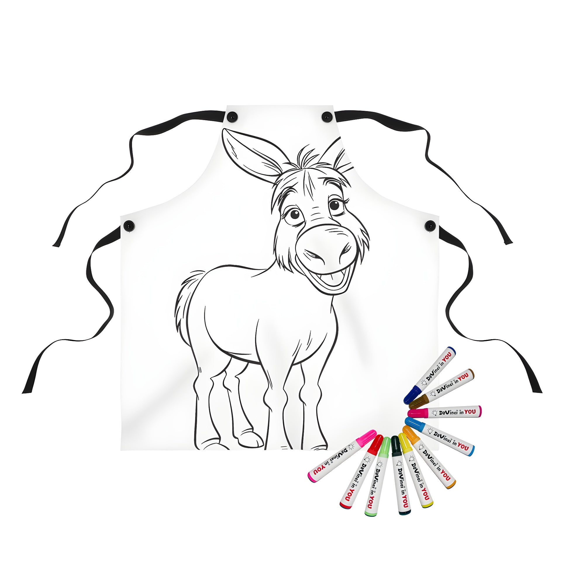 Coloring apron of a cute cartoon donkey, mule, or burro design for kids
