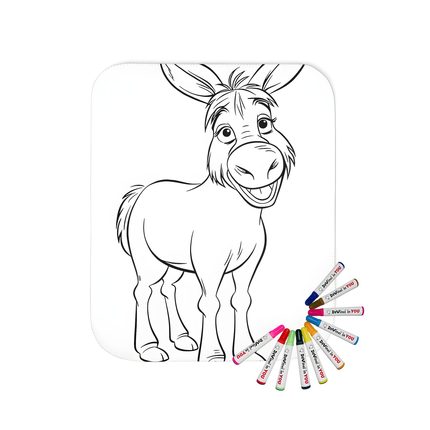 Coloring blanket featuring a cheerful cartoon donkey or burro design, perfect for kids to color and enjoy