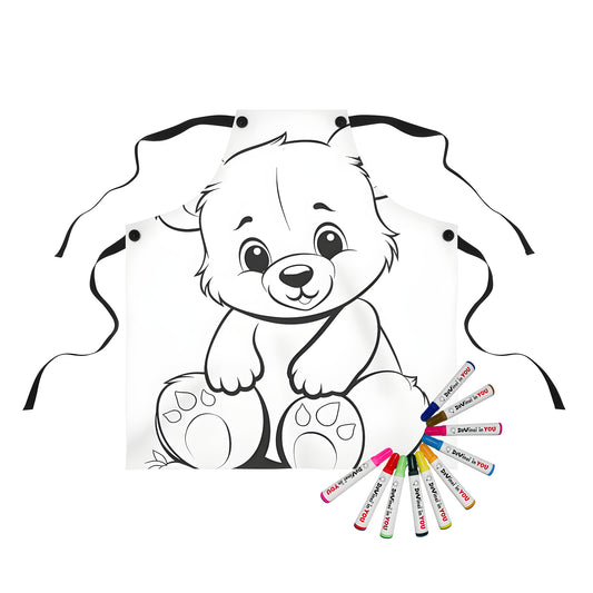 Colorful apron featuring a cute cartoon bear design, perfect for kids' art and craft activities