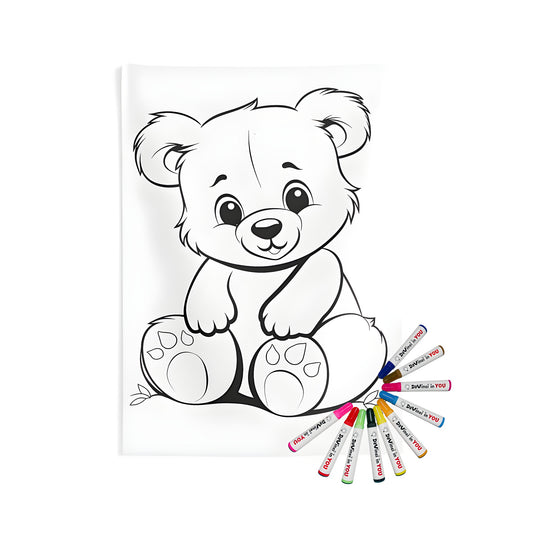 Coloring kit with cute bear design, perfect for indoor wall tapestries and fun coloring activities