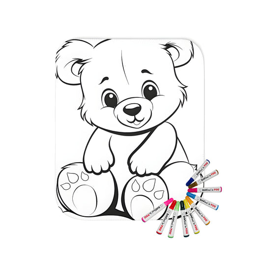 Cozy blanket featuring adorable cartoon bear design perfect for fun coloring activities