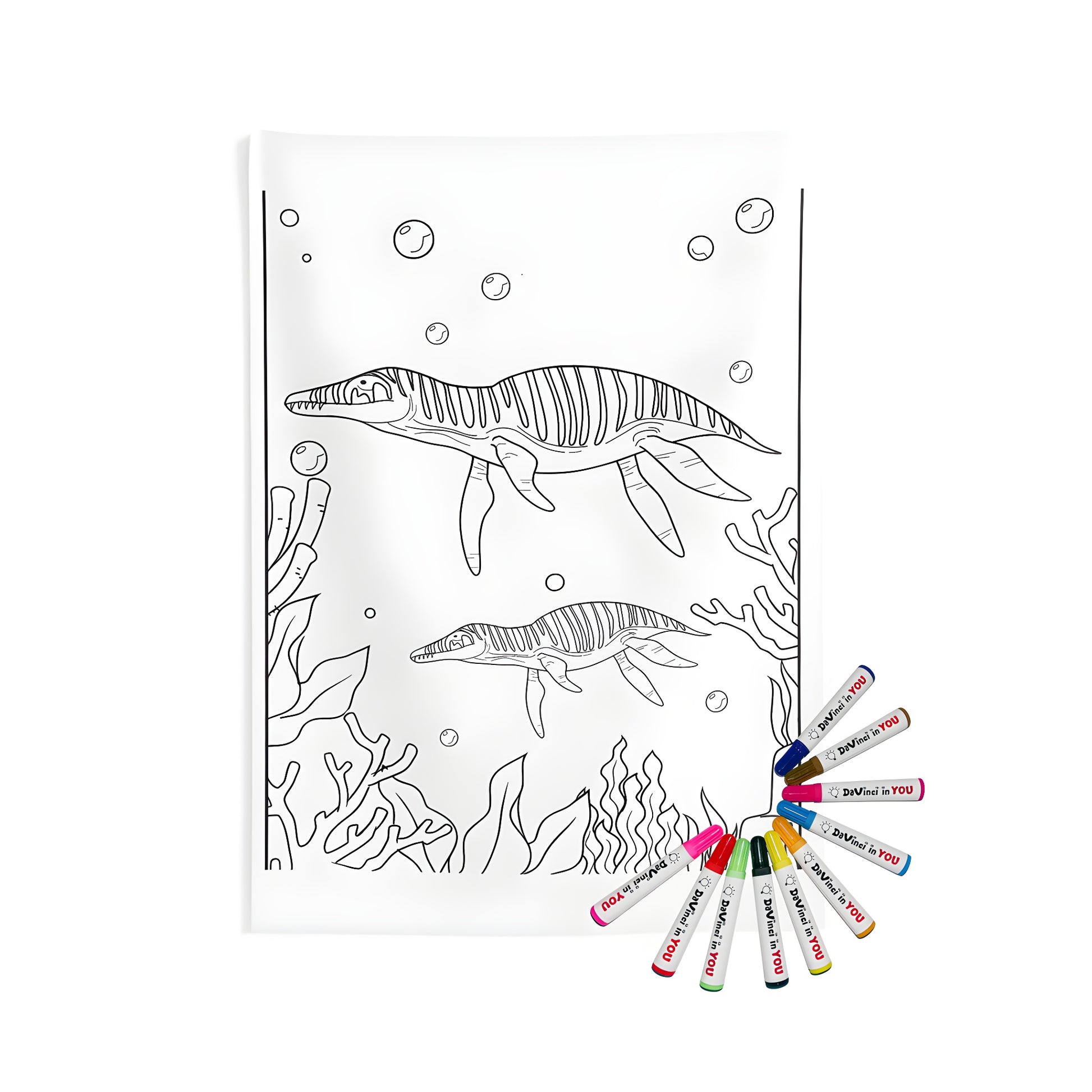 Indoor wall tapestries featuring marine dinosaurs, underwater plants and bubbles for bohemian decor