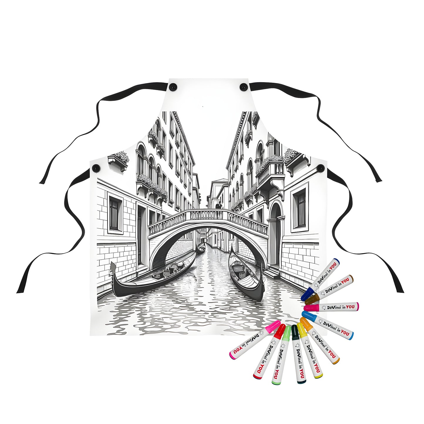 Colorful apron featuring a vibrant Venice canal scene, complete with gondolas and architecture