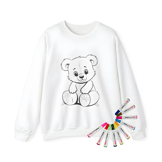 Adult sweatshirt featuring cartoon bear design, perfect for adult coloring book enthusiasts