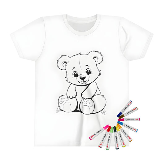 Kid's T-shirt featuring cute bear design, perfect for kid's fun coloring activities