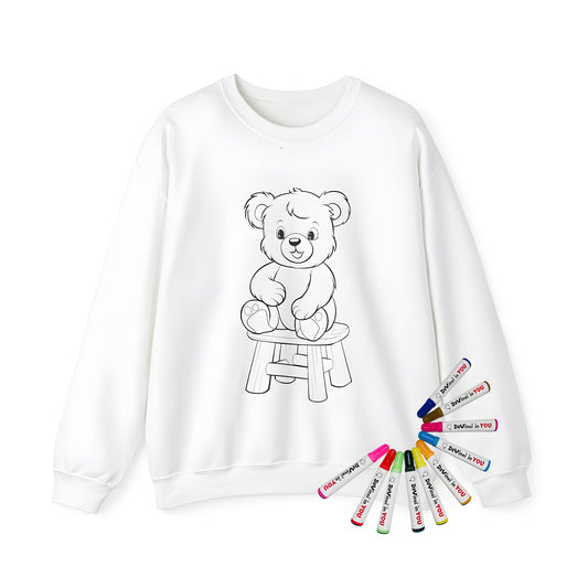 Adult sweatshirt with a fun cartoon bear design, featuring a cute teddy bear illustration on a colorful background