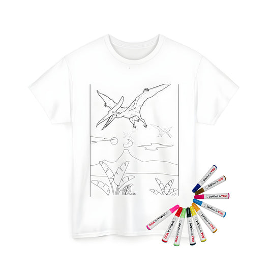 Coloring kit t-shirt featuring prehistoric flying reptiles