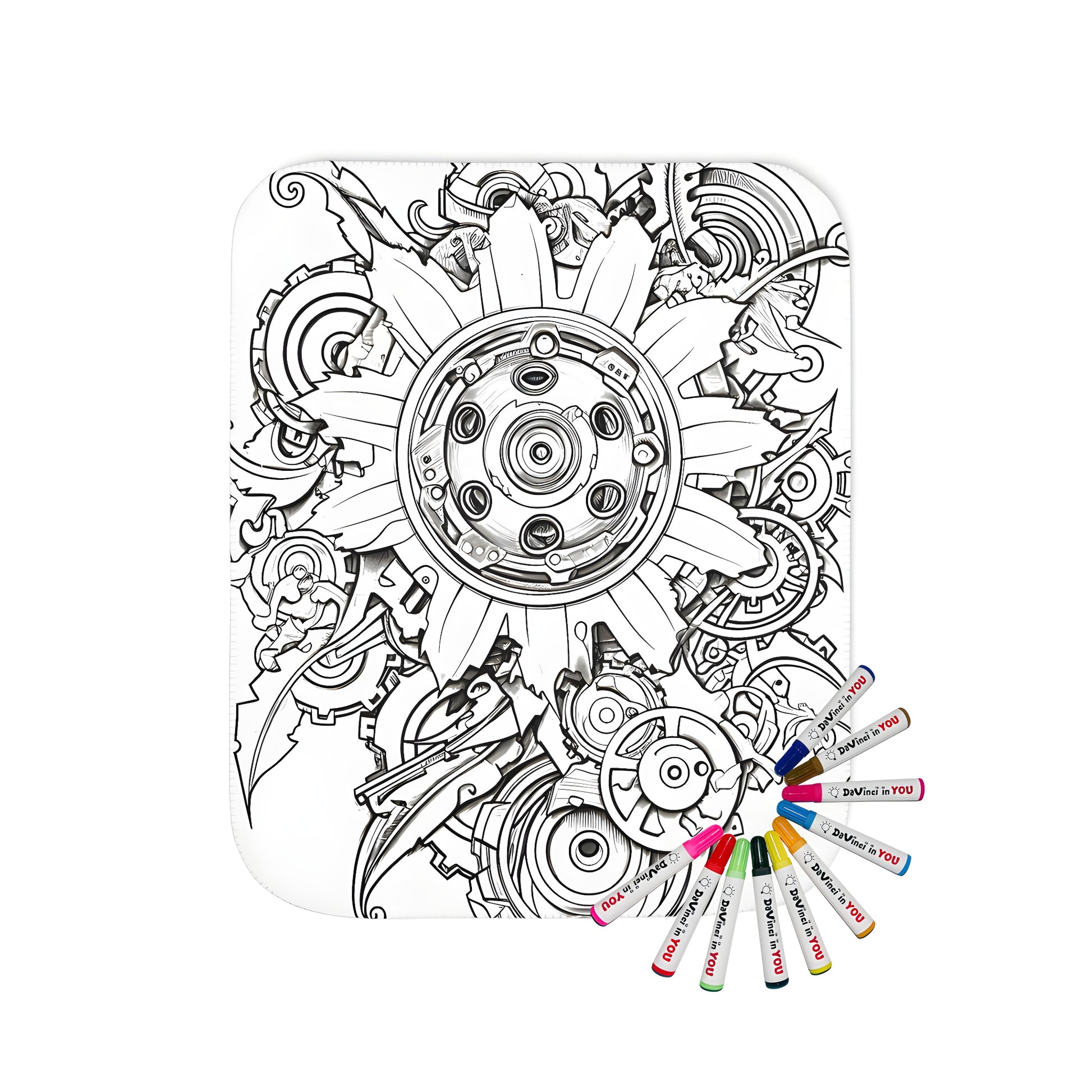 Blanket with intricate mechanical gear art illustration