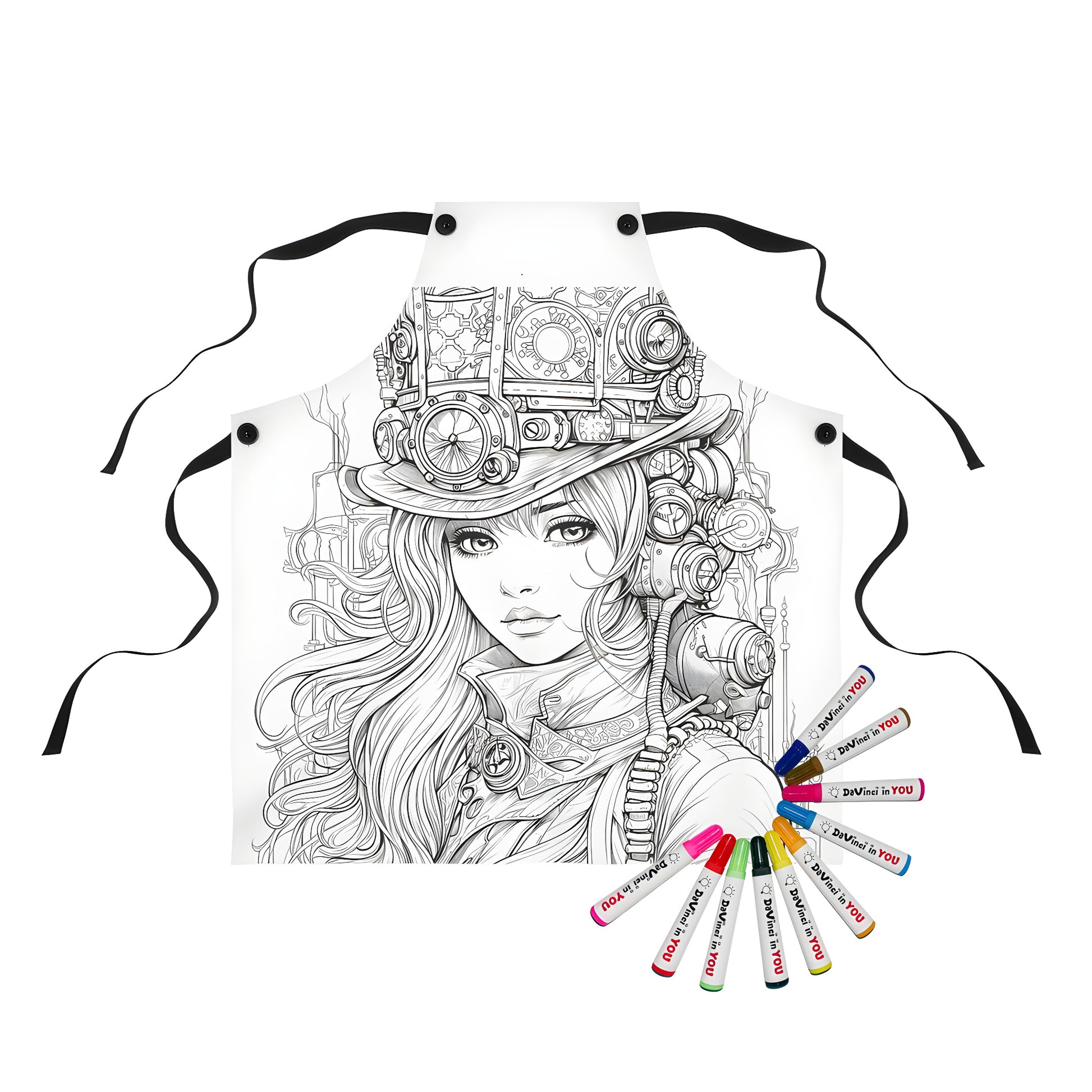 Steampunk inspired apron for girls with intricate gears and machinery design