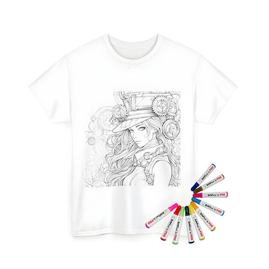 Girl in steampunk attire on a unisex t-shirt