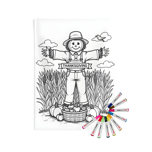 Harvest-themed indoor wall tapestries coloring kit with fabric markers - fall decor ideas