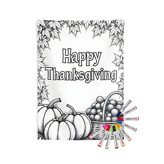 Thanksgiving decoration wall tapestry with pumpkin and fruit design, perfect for fall home decor