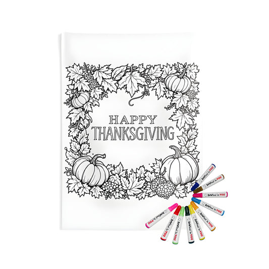 Indoor wall tapestries with a colorful thanksgiving theme, featuring pumpkins and leaves on a fabric background