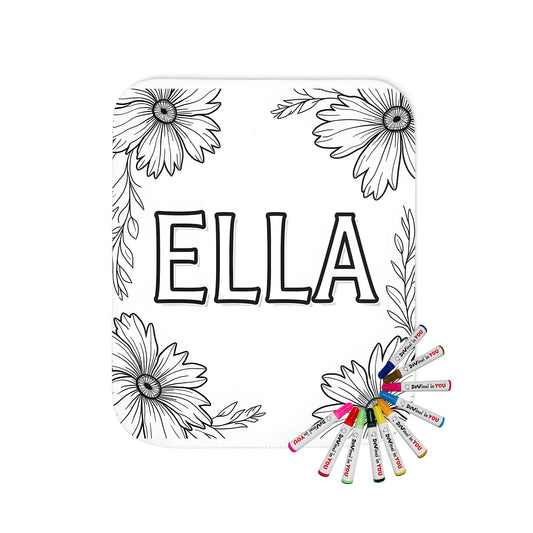 Blanket with floral name design illustration and large intricate flowers