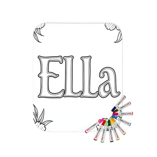 Blanket with colorful floral border and Ella name design