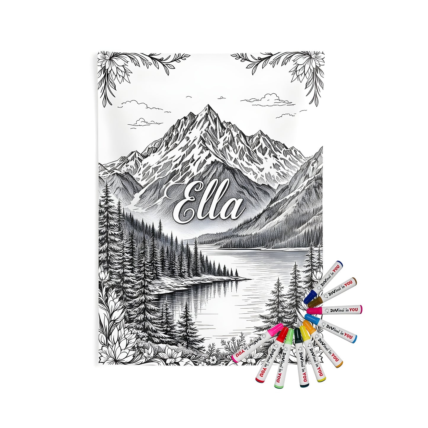 Serene mountain landscape indoor wall tapestries with trees and lake details