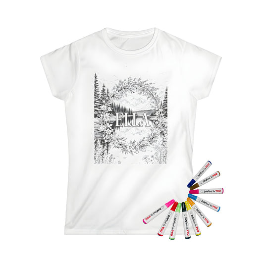 Women's T-shirt with serene floral landscape design