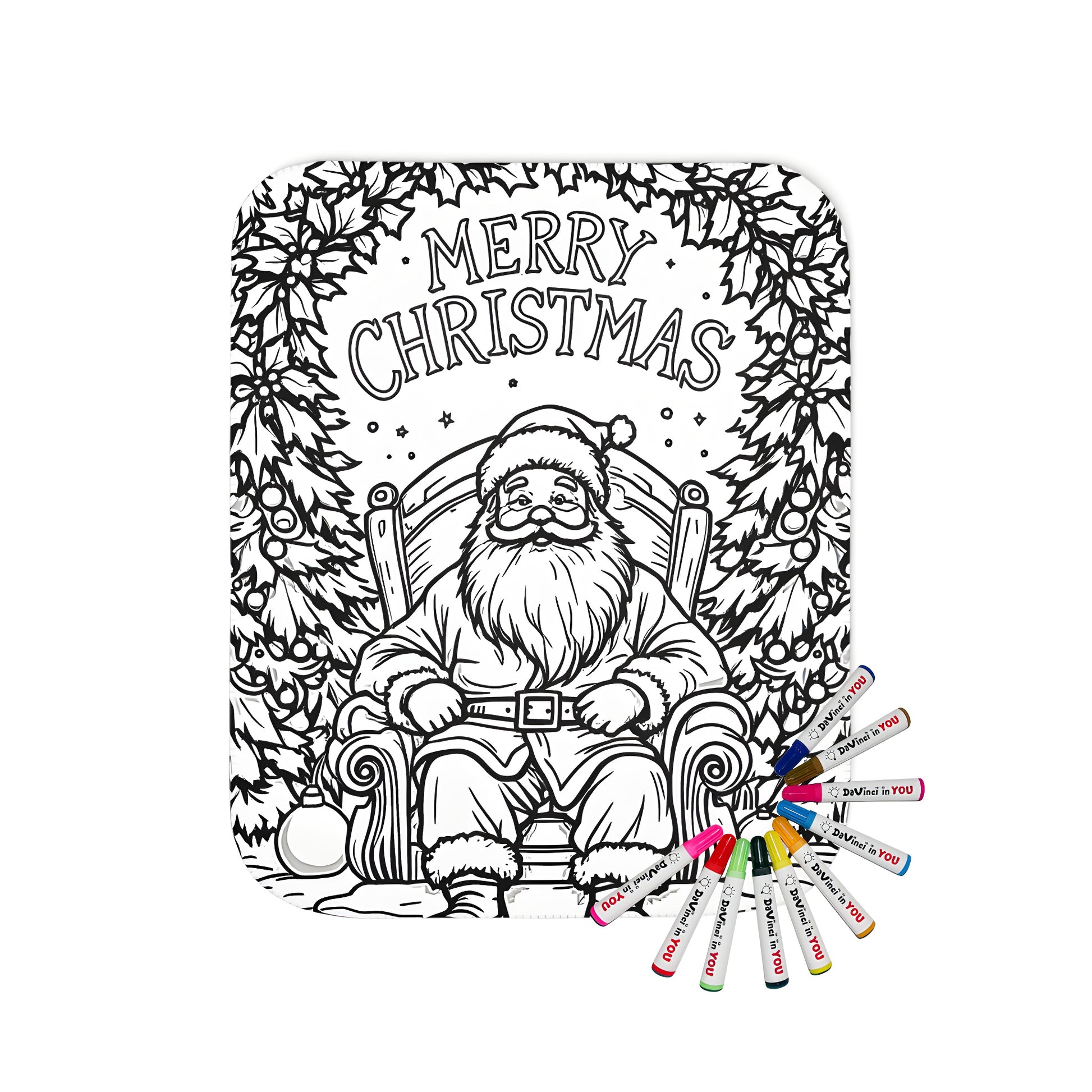 Coloring blanket featuring jolly Kris Kringle, merry Saint Nicholas, or festive Father Christmas illustration