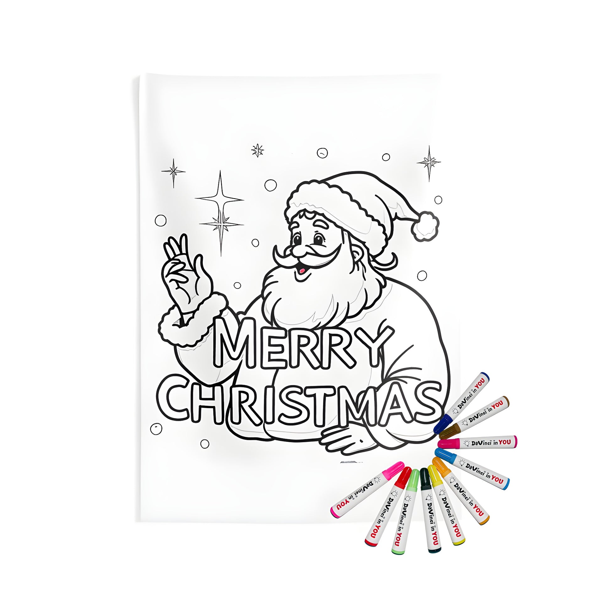 Santa-themed indoor wall tapestries with colorful illustrations and Merry Christmas message