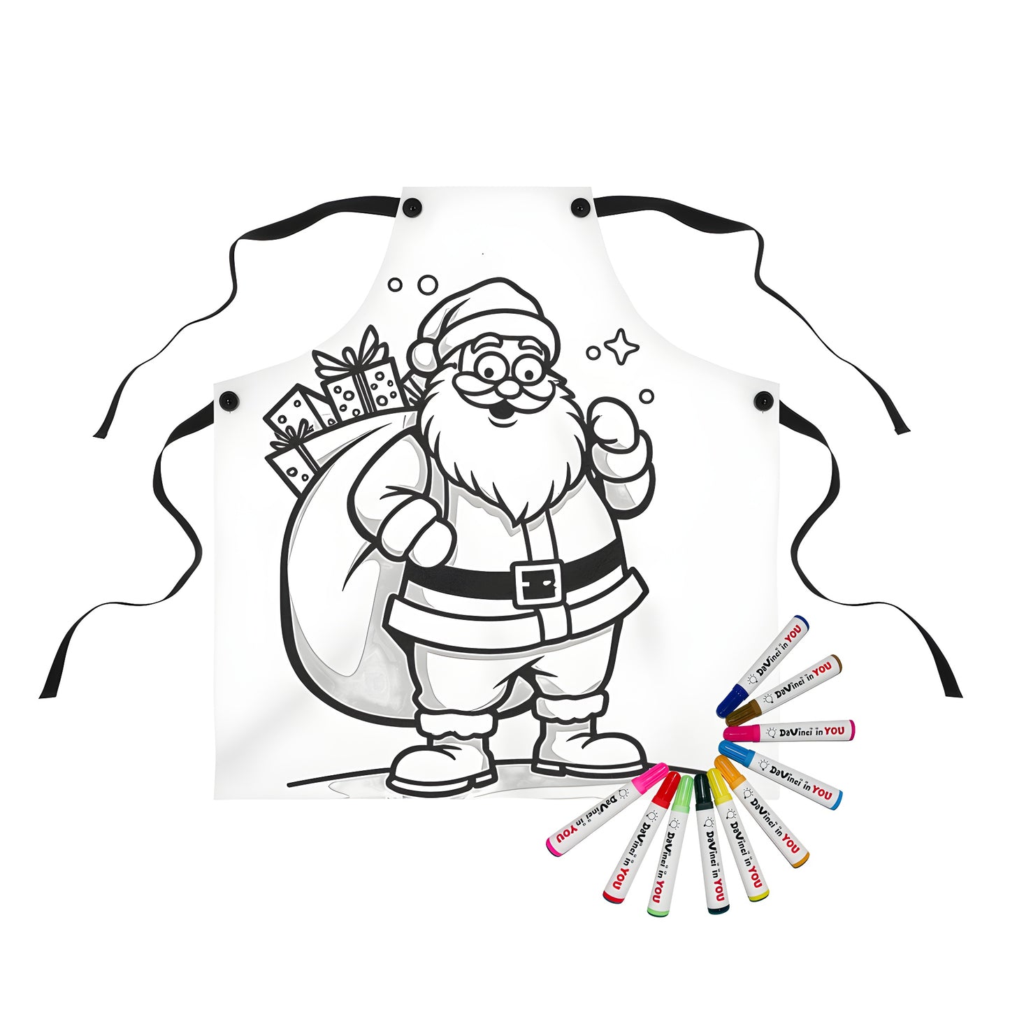 Joyful Santa apron with fabric markers for adult coloring