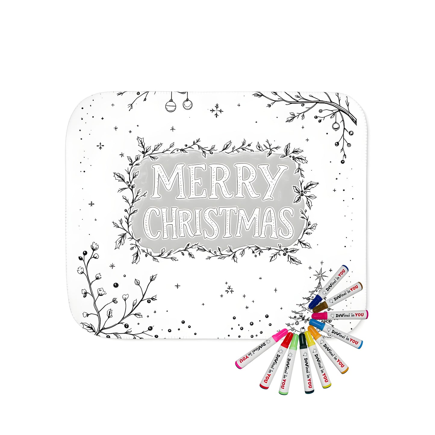 Holiday blanket with festive Merry Christmas design, holiday decoration illustrations