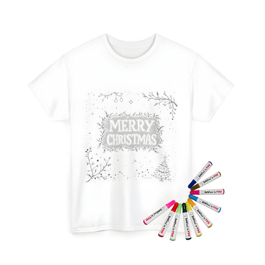 Holiday t-shirt with festive Merry Christmas illustration and winter decorations