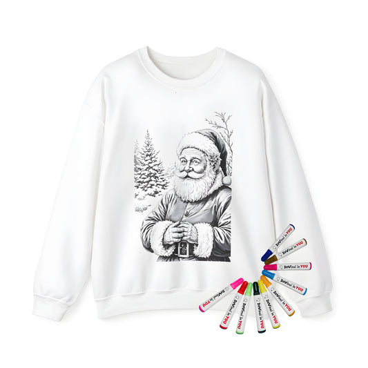 Coloring kit adult sweatshirt illustration of Kris Kringle Christmas jolly old man present