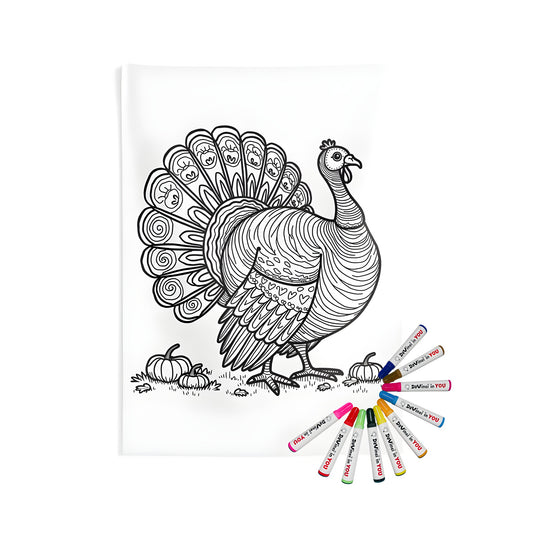 Indoor wall tapestries with a colorful turkey design, perfect for home decor and Thanksgiving season