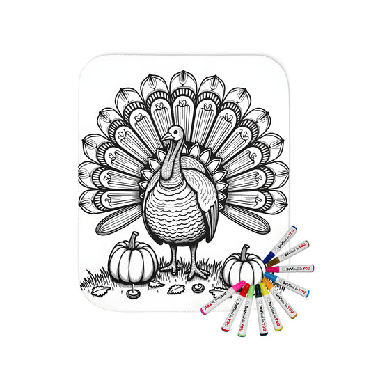 Fanciful turkey blanket illustration with colorful markers