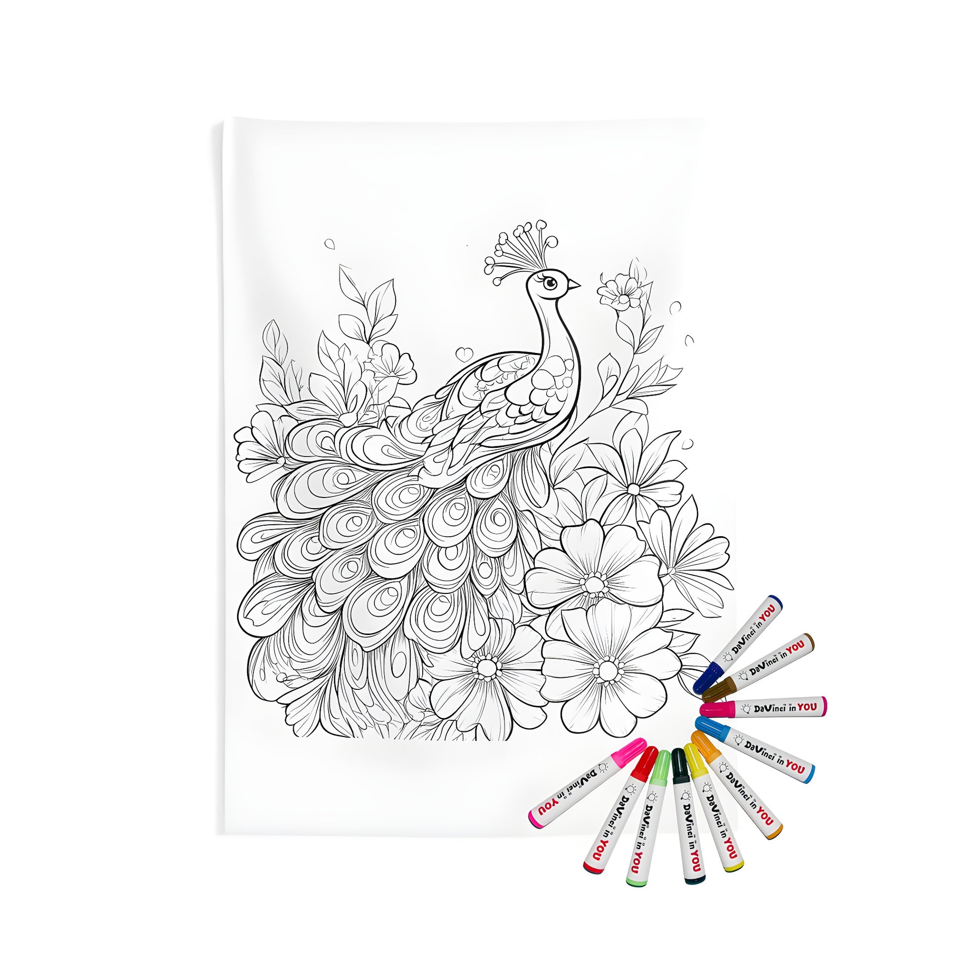Beautiful peacock amidst flowers indoor wall tapestry art