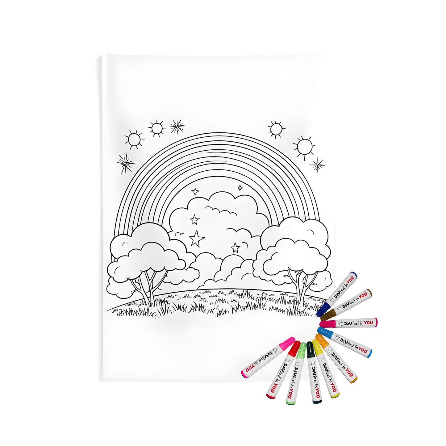 Indoor wall tapestries art decor colorful rainbow hues, vibrant cloudy sky design