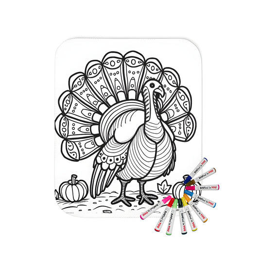 Blanket with intricately designed turkey or fowl pattern for a fun and seasonal fall activity