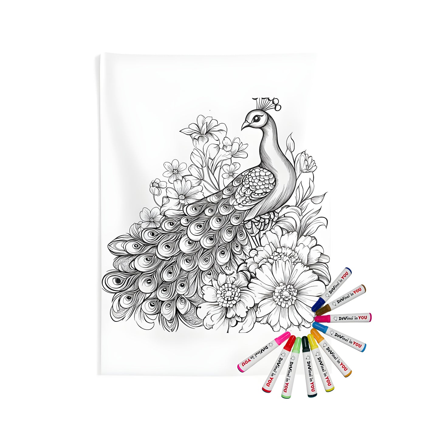 Indoor wall tapestries, peacock artwork, flower pattern, intricate drawing