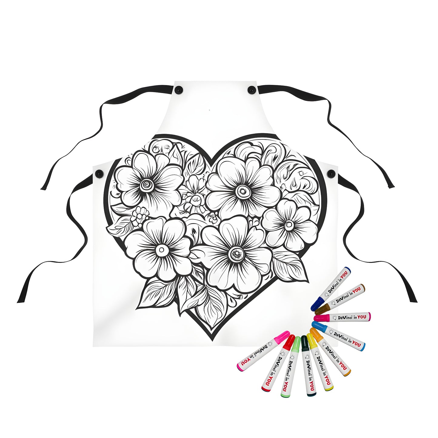 Colorful floral apron with heart design