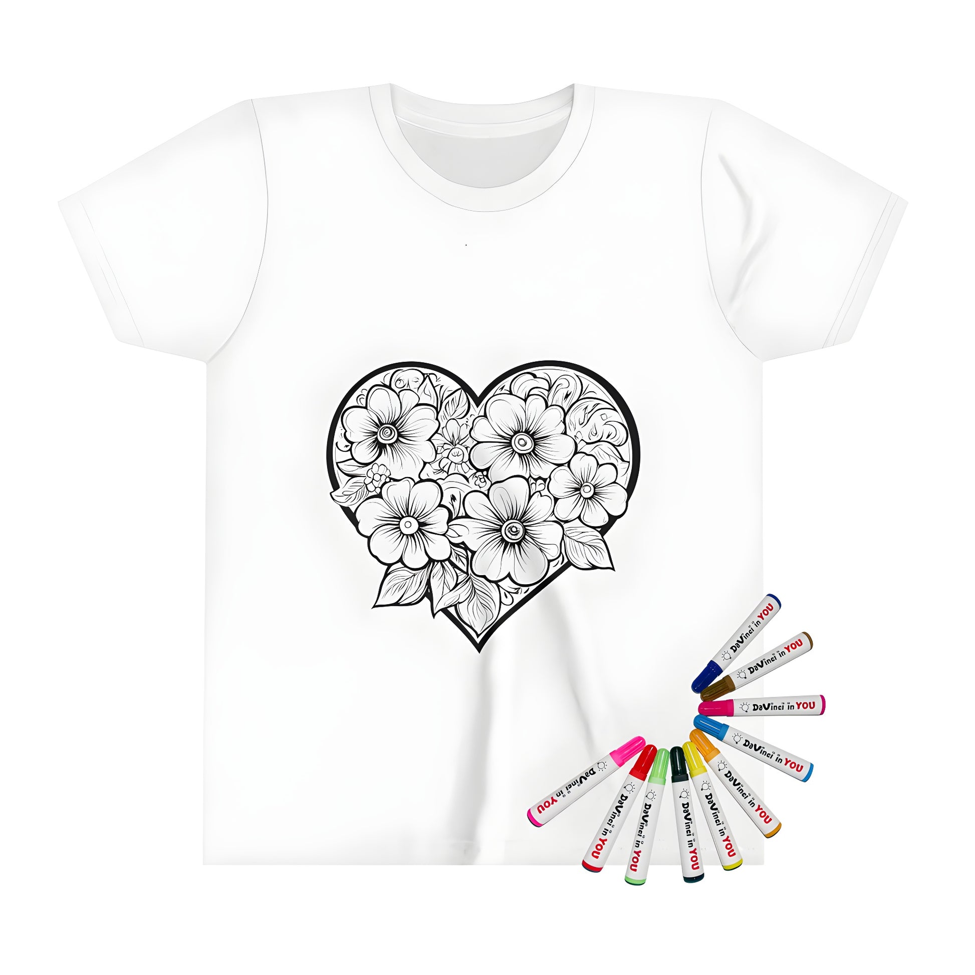 Floral Heart Kid's T-Shirt, Floral Print Kids Shirt, Kids Floral Graphic Tee