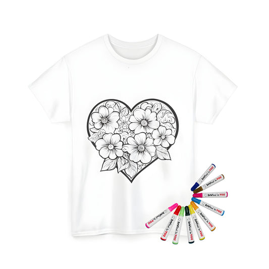 Unisex T-shirt with colorful floral heart design