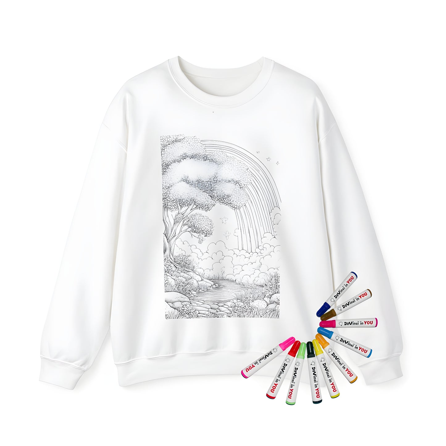 Adult sweatshirt with colorful forest scene design